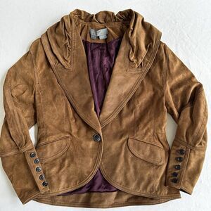 Womens PROENZA SCHOULER  Suede Leather Jacket 8 Brown Blazer Style Silk Lined